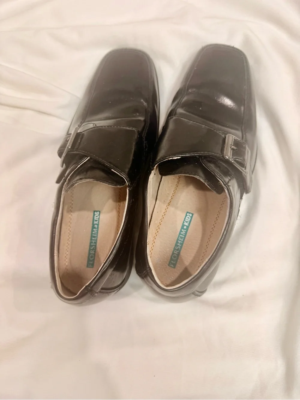 Florsheim Black Leather Boys Slip-On Loafers with Buckle
